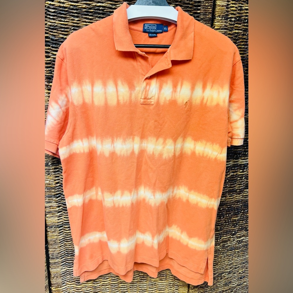 Ralph Lauren Orange and White‎ Tie-Dye Polo Shirt- XLarge, Pre-Owned